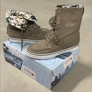 Sperry camo and OD green hightop sneakers